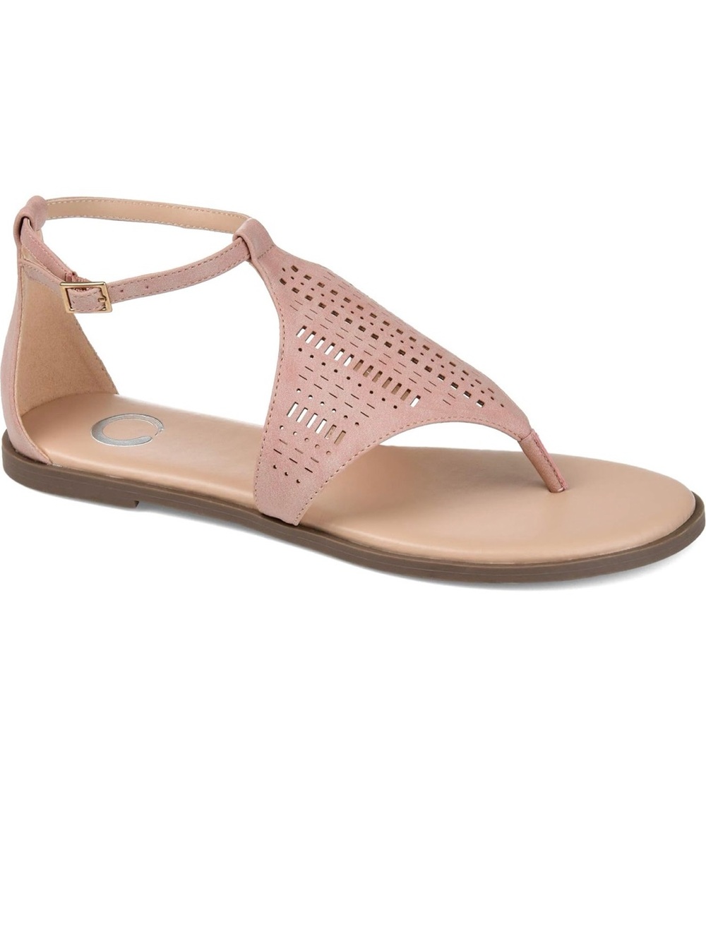 Women's Dusty Pink Perforated T-Strap Sandal with Ankle Buckle